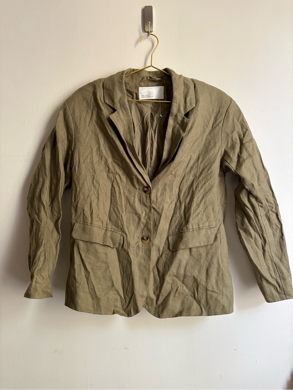 OAK + FORT Olive Linen Single-Breasted Lightweight Blazer